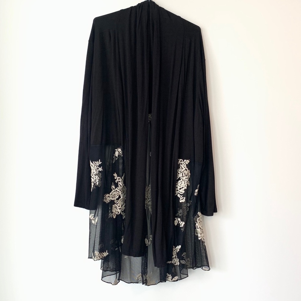 Fancy Black Shawl Top with Open Front